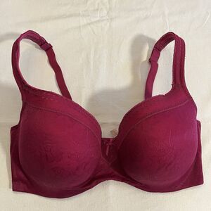 Cacique Fuschia Bra Modern Lace Covered LL BALC 38F Balconette Underwire Lined